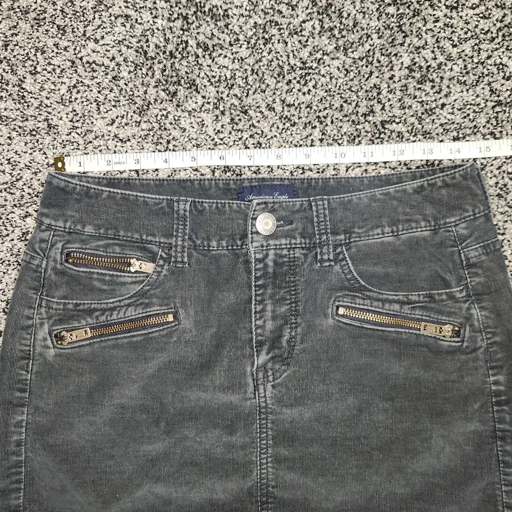 Y2k American eagle black corduroy Micro Mini skirt Grunge Punk Emo Gothic Sz 2 - Picture 3 of 7